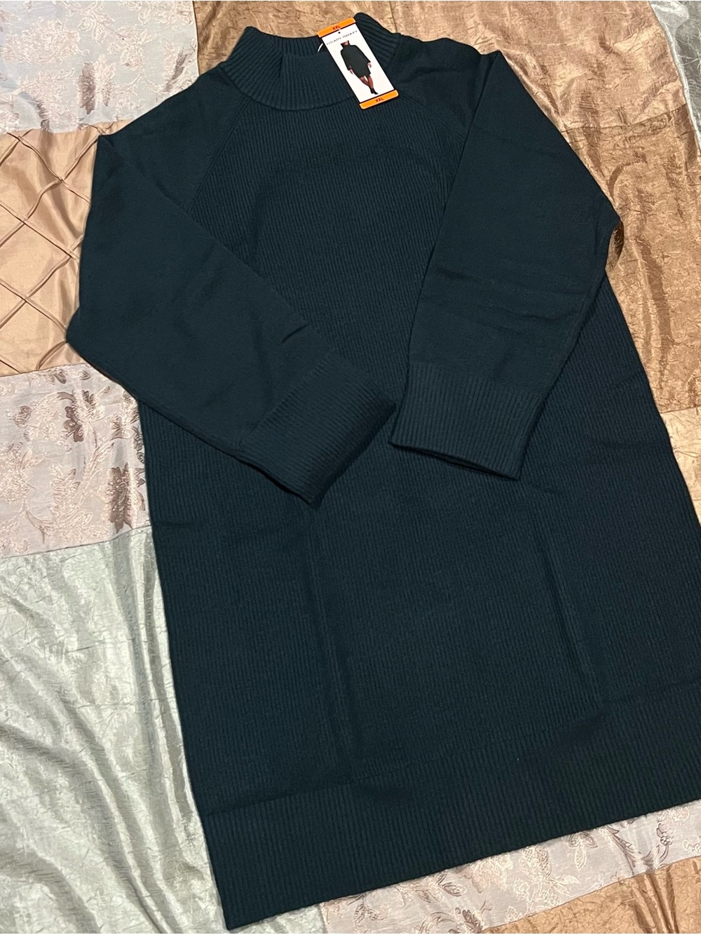 Women’s Dark Green Ribbed Sweater Dress - XXL, Stretchy